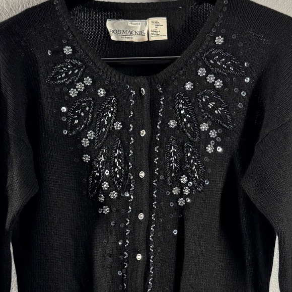 VTG Bob Mackie Studio Glamour: The Silk & Angora Silver/Pearl Beaded Cardigan - Picture 1 of 9